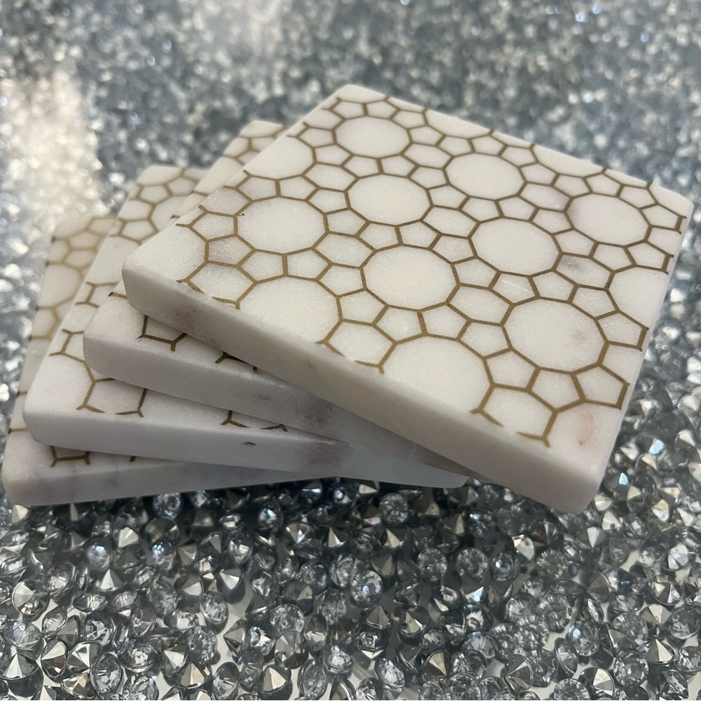 Home Decor Marble Square Coasters Real Natural White Stone Luxury Christmas 4